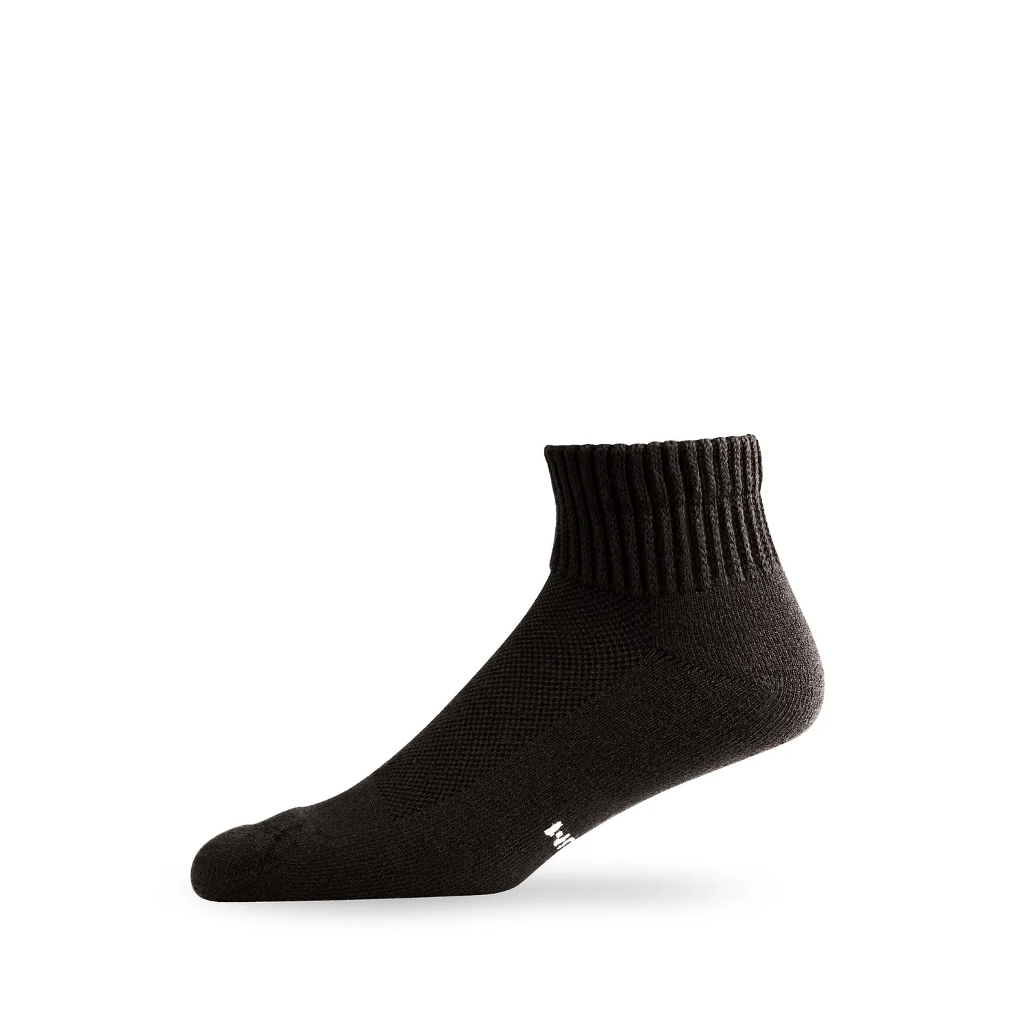 Person checking feet next to diabetic crew socks on a towel