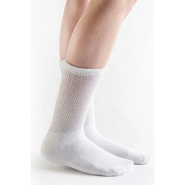 Person checking foot health near diabetic crew socks