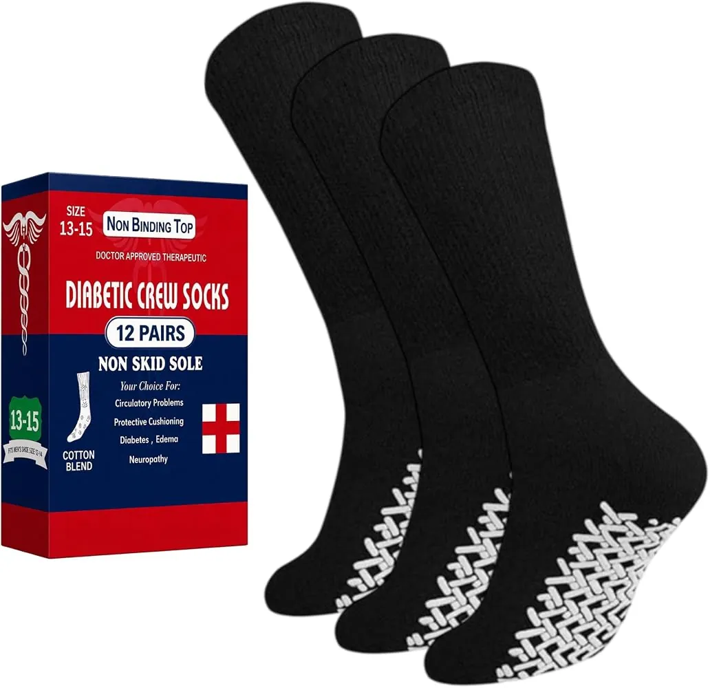 Regular sock versus diabetic crew sock showing cuff and seam differences